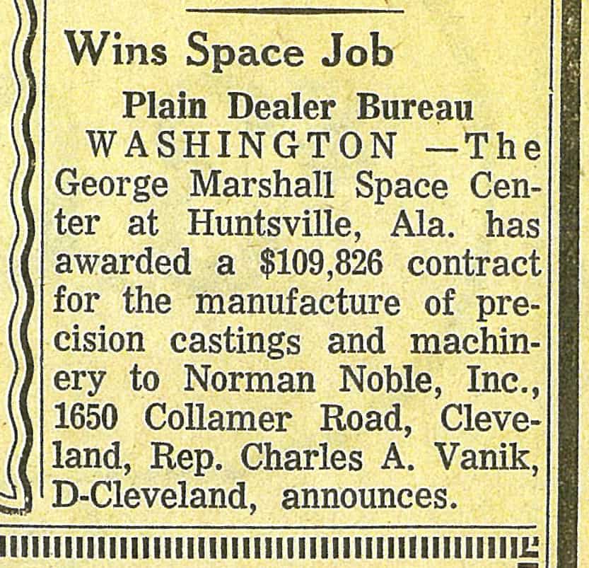 Awarded contract by the George Marshall Space Center for the manufacturing of precision castings and machining.